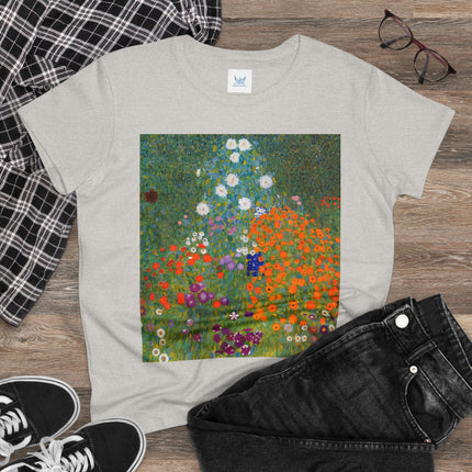 Cottage Garden by Gustav Klimt Women's Midweight Cotton Tee