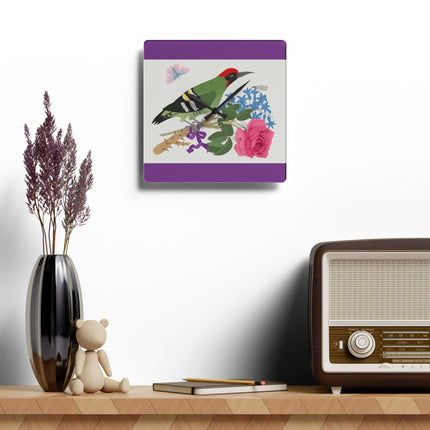 Woodpecker & Rose Acrylic Wall Clock