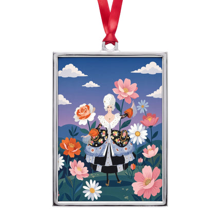 🌸👑 The Lady Of The Grand Flower Promenade Portrait Frame Ornament – Art Deco Floral Elegance