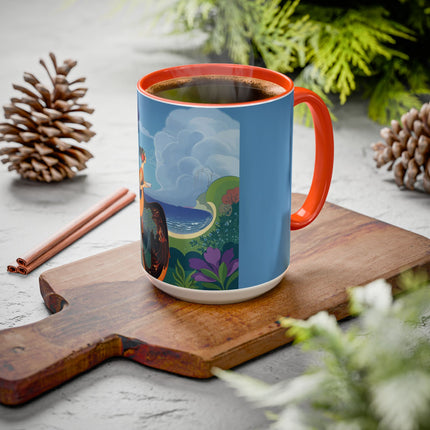 The Lady And The Sea Breeze Colorful Mugs – Art Deco Coastal Serenity