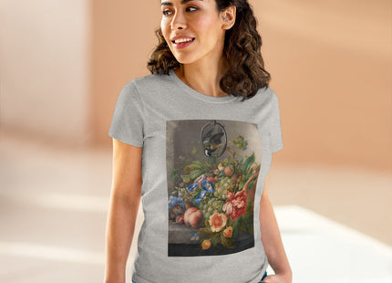 Still Life With Flowers, Fruit, A Great Tit And A Mouse by Herman Henstenburgh Women's Midweight Cotton Tee