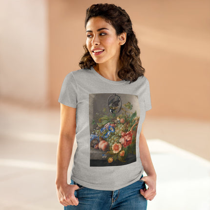 Still Life With Flowers, Fruit, A Great Tit And A Mouse by Herman Henstenburgh Women's Midweight Cotton Tee