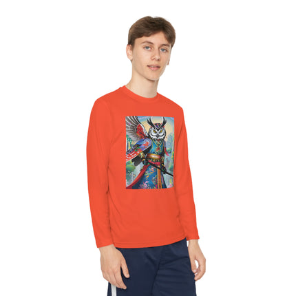 Cyberpunk Samurai Owl Youth Long Sleeve Competitor Tee – Futuristic Warrior & Neon Adventure