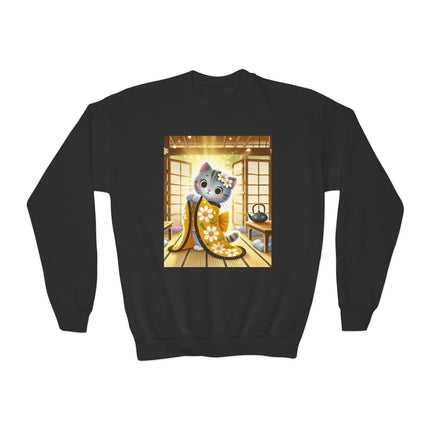 Playful Kitten in the Tea Room Youth Crewneck Sweatshirt