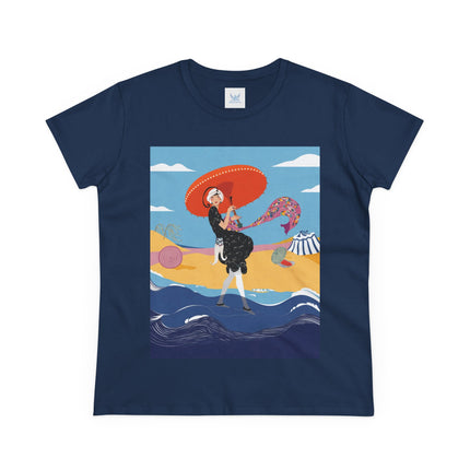 Beachside Promenade Women's Midweight Cotton Tee – Summer Glamour & Coastal Joy