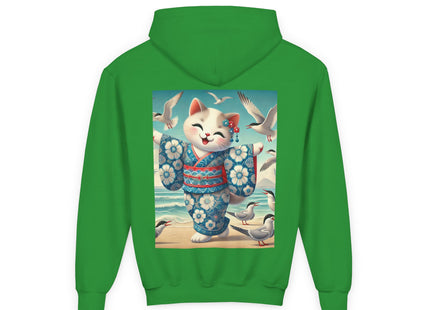 Geisha Kitten by the Seaside Youth Heavy Blend Hooded Sweatshirt