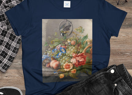Still Life With Flowers, Fruit, A Great Tit And A Mouse by Herman Henstenburgh Women's Midweight Cotton Tee