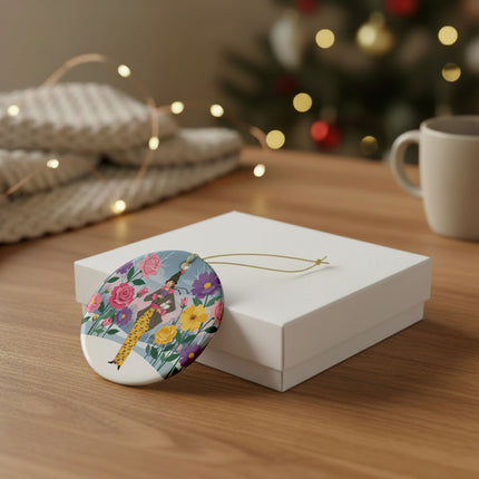 🐇🌸 The Lady With The White Rabbit Ceramic Ornament – Art Deco Floral Whimsy