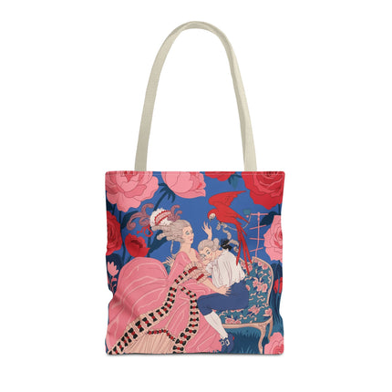 🌹🦜 The Lady Of The Scarlet Parrot Tote Bag – Art Deco Floral Elegance
