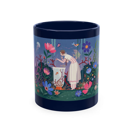 🐠🌸 The Lady Of The Underwater Flower Garden Ceramic Mug – Art Deco Aquatic Whimsy