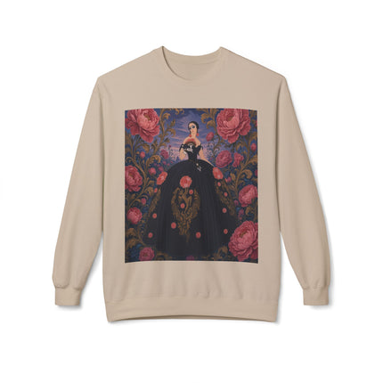 🌹🖤 The Lady Of The Midnight Rose Garden Midweight Crewneck Sweatshirt – Art Deco Floral Elegance