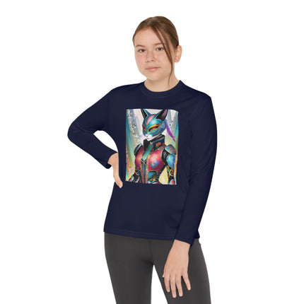 Cyberpunk Chic Youth Long Sleeve Competitor Tee – Holographic Style & Futuristic Adventure