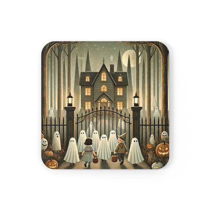 Ghostly Welcome – A Halloween Night Cork Back Coaster