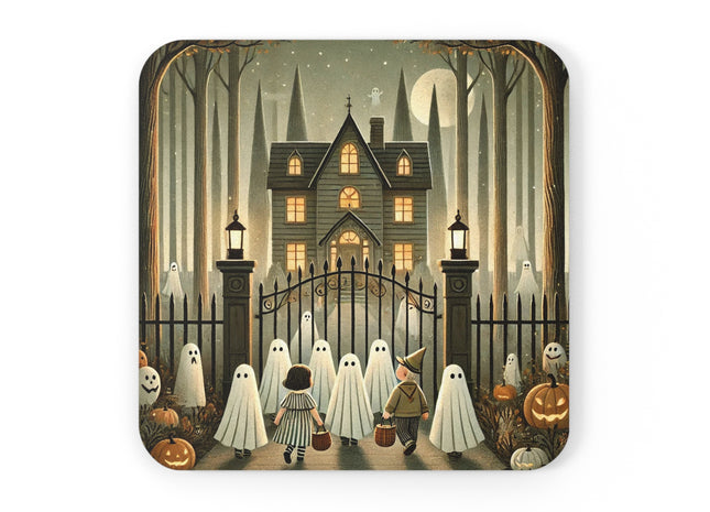 Ghostly Welcome – A Halloween Night Cork Back Coaster