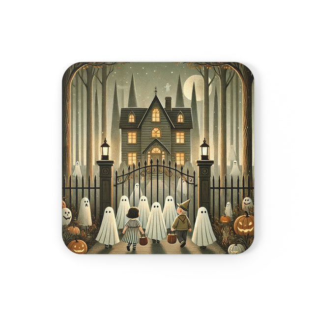 Ghostly Welcome – A Halloween Night Cork Back Coaster
