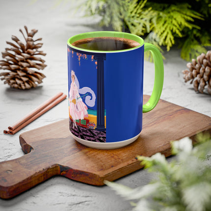 The Moonlit Promenade Colorful Mug (11oz, 15oz) – Blush Elegance, Coastal Romance & Art Deco Style