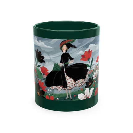 🌺☔ The Lady In The Stormy Flower Garden Ceramic Mug – Art Deco Fashion Elegance