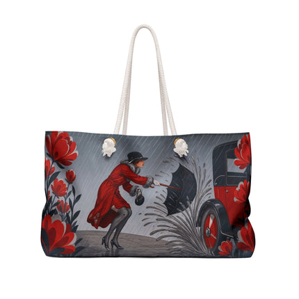 ☔🌹 The Scarlet Rainstorm Promenade Weekender Bag – Art Deco Motoring Elegance