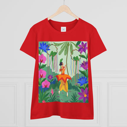 🌺🦜 The Tropical Garden Serenade Cotton Tee – Colorful Art Deco Fantasy
