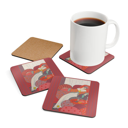 Les Coussins by Georges Lepape Corkwood Coaster Set