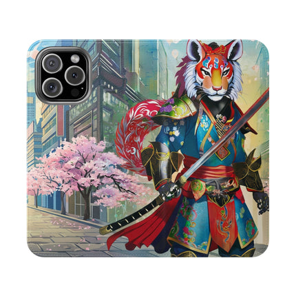 🦁🦊⚔️ Cyberpunk Lion Samurai Flip Case – Futuristic Honor & Kitsune Spirit