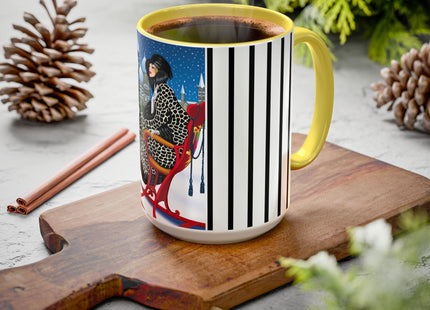 Elegant Winter Woman in Sleigh Colorful Mugs (11oz, 15oz)