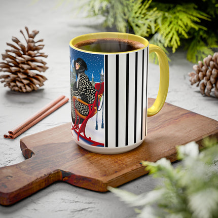 Elegant Winter Woman in Sleigh Colorful Mugs (11oz, 15oz)