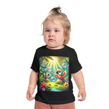 Parrots and Bubbles Baby T-Shirt – Tropical Color & Playful Joy