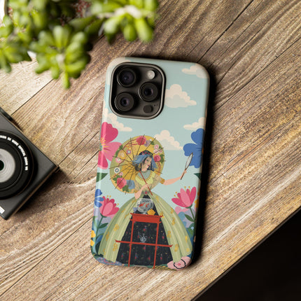 🌸🪞 The Floral Parasol Reflection Phone Case – Art Deco Garden Fantasy