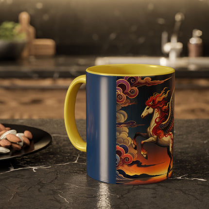 Flame-Winged Horse at Sunset Colorful Mugs (11oz, 15oz)