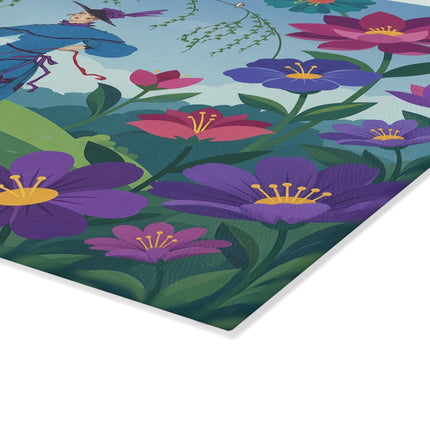 🌸🐕 The Lady Of The Flower Walk Glass Cutting Board – Art Deco Garden Elegance
