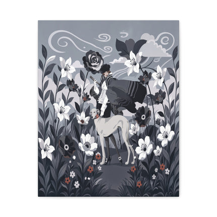 🖤🌸 The Greyhound Floral Promenade Placemat – Art Deco Monochrome Fashion