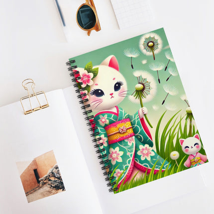 Geisha Kitten and the Dandelion Wish Spiral Notebook - Ruled Line