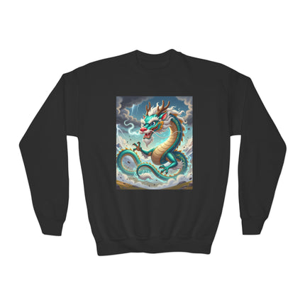 Tibetan Dragon in Battle Youth Crewneck Sweatshirt – Power, Motion & Mythic Adventure