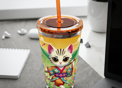 Samurai Kitten Sunsplash Tumbler with Straw, 16oz