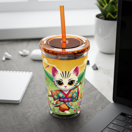 Samurai Kitten Sunsplash Tumbler with Straw, 16oz
