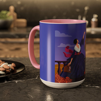 The Dawn Serenade Colorful Mug (11oz, 15oz) – Rooster Beauty, Morning Charm & Art Deco Elegance