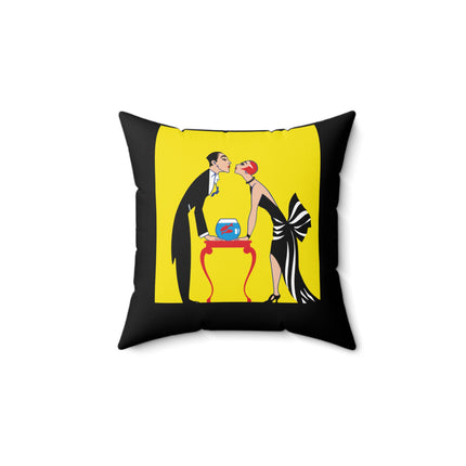 A Moment of Elegance: A Passionate Embrace Amidst Golden Splendor Spun Polyester Square Pillow