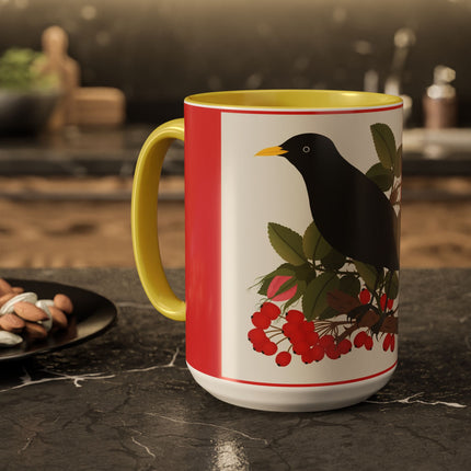 Blackbird & Rose Colorful Mugs – Timeless Elegance & Nature's Harmony