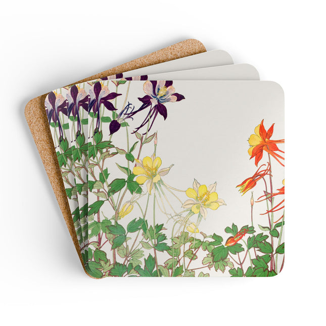 Aquilegia Flowers by Tanigami Kônan Corkwood Coaster Set