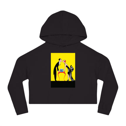 A Moment of Elegance: A Passionate Embrace Amidst Golden Splendor Women’s Cropped Hooded Sweatshirt
