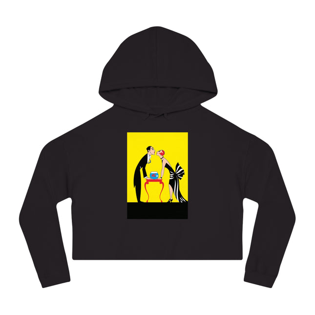 A Moment of Elegance: A Passionate Embrace Amidst Golden Splendor Women’s Cropped Hooded Sweatshirt