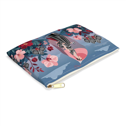 🌸🖤 The Striped Orchid Promenade Accessory Pouch – Art Deco Floral Fashion
