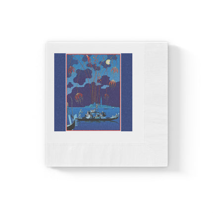 Fireworks in Venice by George Barbier White Coined Napkins