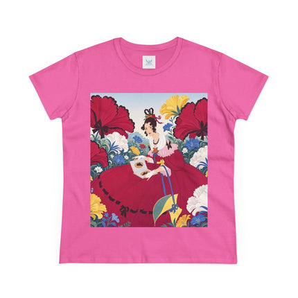 ❤️🌺 The Scarlet Garden Storybook Cotton Tee – Art Deco Floral Elegance