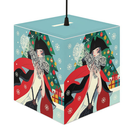 ❤️ The Lady Of The Crimson Scarf Light Cube Lamp – Art Deco Christmas Elegance