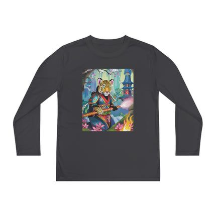Cyberpunk Leopard Youth Long Sleeve Competitor Tee – Neon Magic & Futuristic Adventure