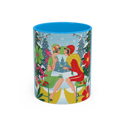 ☕🎄 Christmas Tea In The Snow Garden Colorful Mug – Art Deco Holiday Friendship