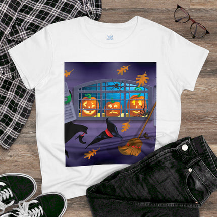 Whimsical Halloween Mischief Women's Midweight Cotton Tee