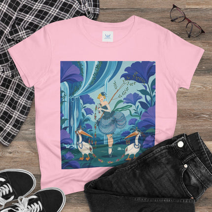 🪶🌺 The Pelican Garden Dance Cotton Tee – Art Deco Botanical Whimsy